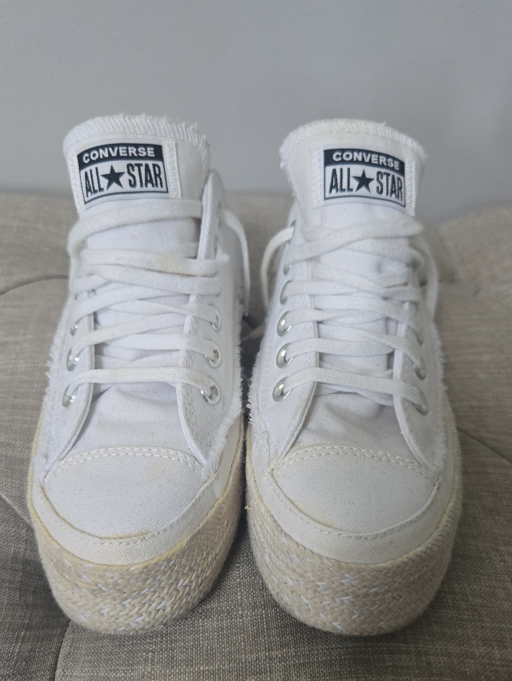 Converse White Canvas Platform Sneakers with Jute Sole - Women (No Box)